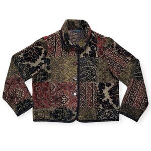 A La Carte Vintage Blazer Jacket Coat Floral Velvet Tapestry Boho L Large